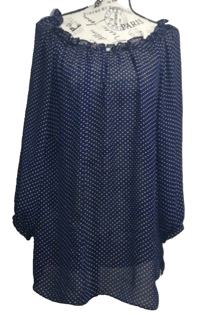 Chaps size 1X 100% polyester made in Sri Lanka women polka dot ruffle tops