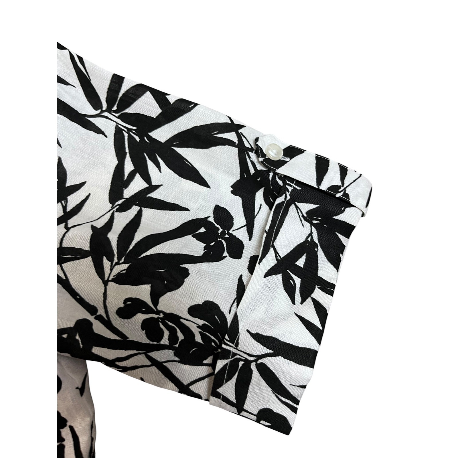 Westbound Womens 16 Linen Button Up Shirt Black White Floral Bamboo Camp Blouse