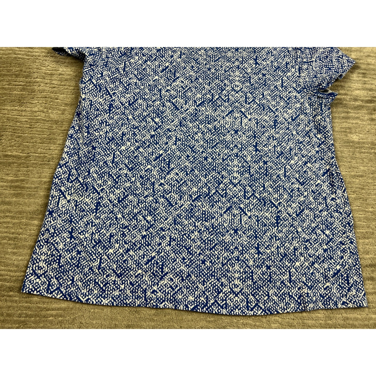 St. John’s Bay Top Womens XL Blue White Geometric Lattice Neck Short Sleeve Tee