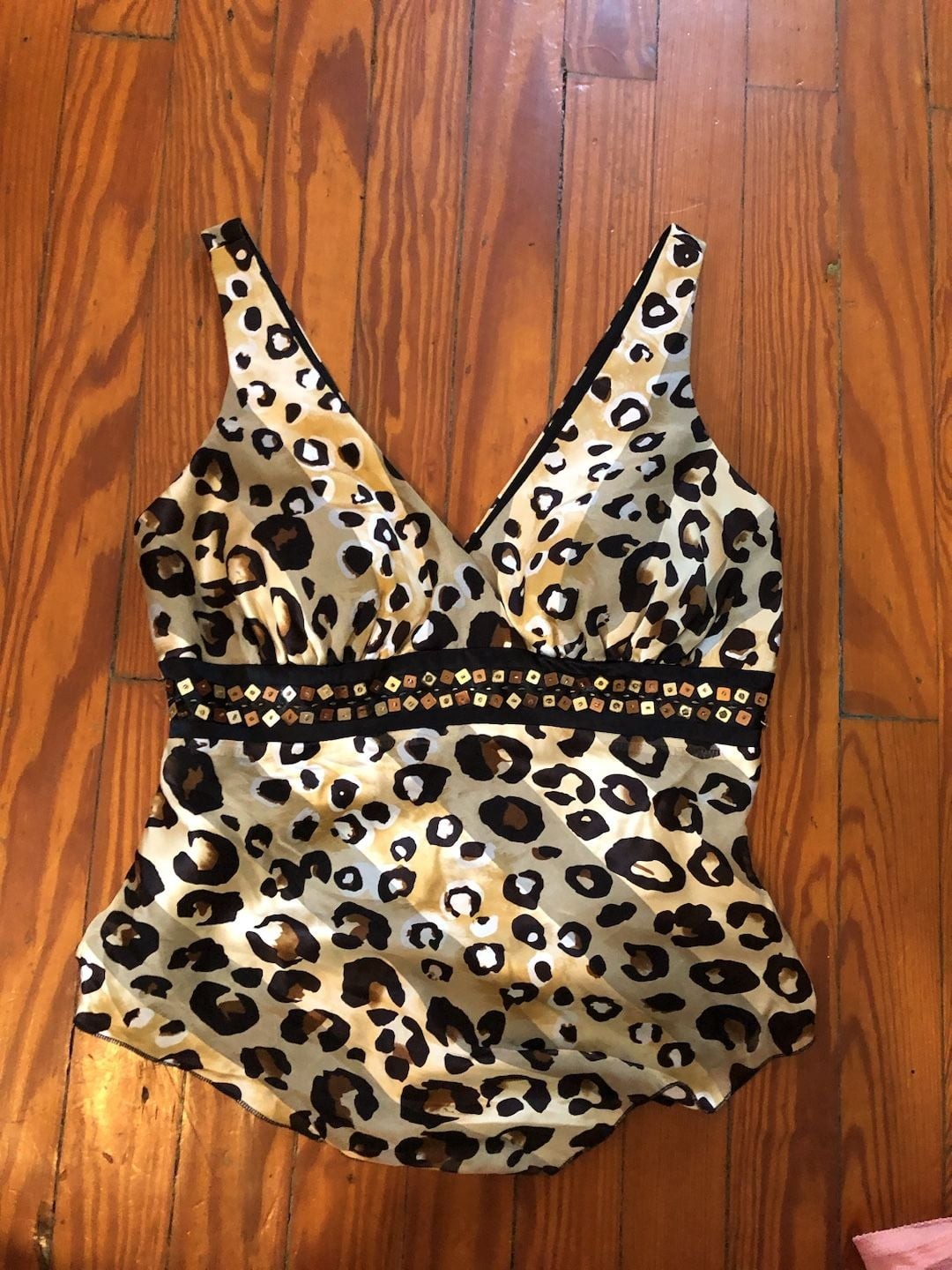 Y2k size 4 Cache Women’s Leopard Print Sleeveless Silk Shell Top