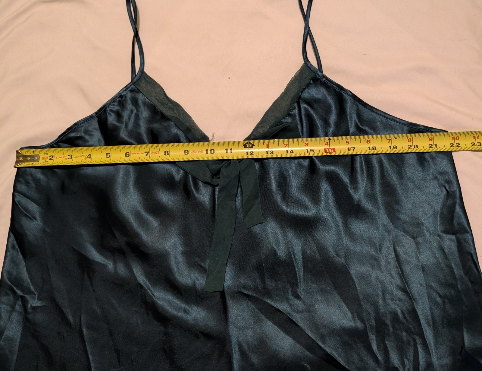 Green Cami Nightie Spaghetti Strap VNeck Low Back Baby Doll Tag Removed Chest 44