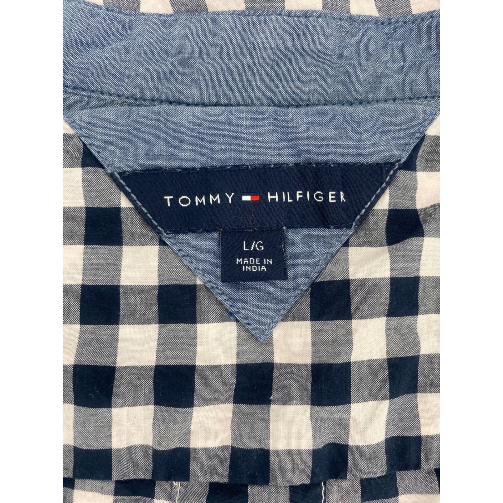Tommy Hilfiger Quarter Zip Top Womens Large Pink Navy Gingham Check Excellent L