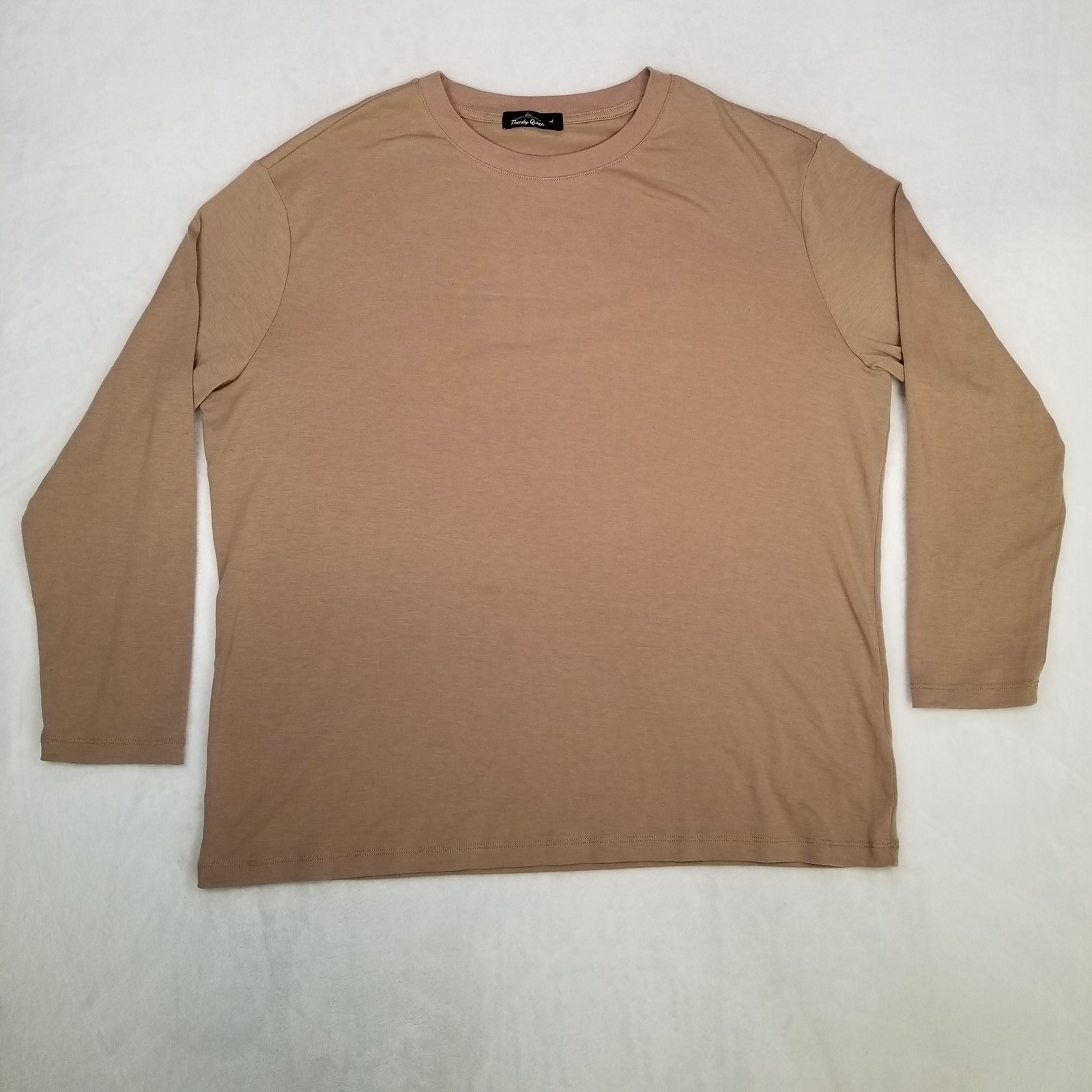 Trendy Queen Women’s Large Tan Long Sleeve Crewneck Basic Shirt Casual Classic