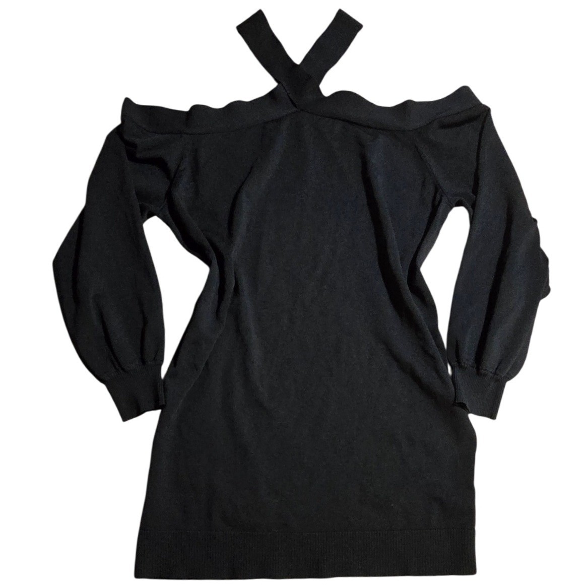 XL STYLE & CO Black dressy rayon blend cold shoulder criss cross neck sweater
