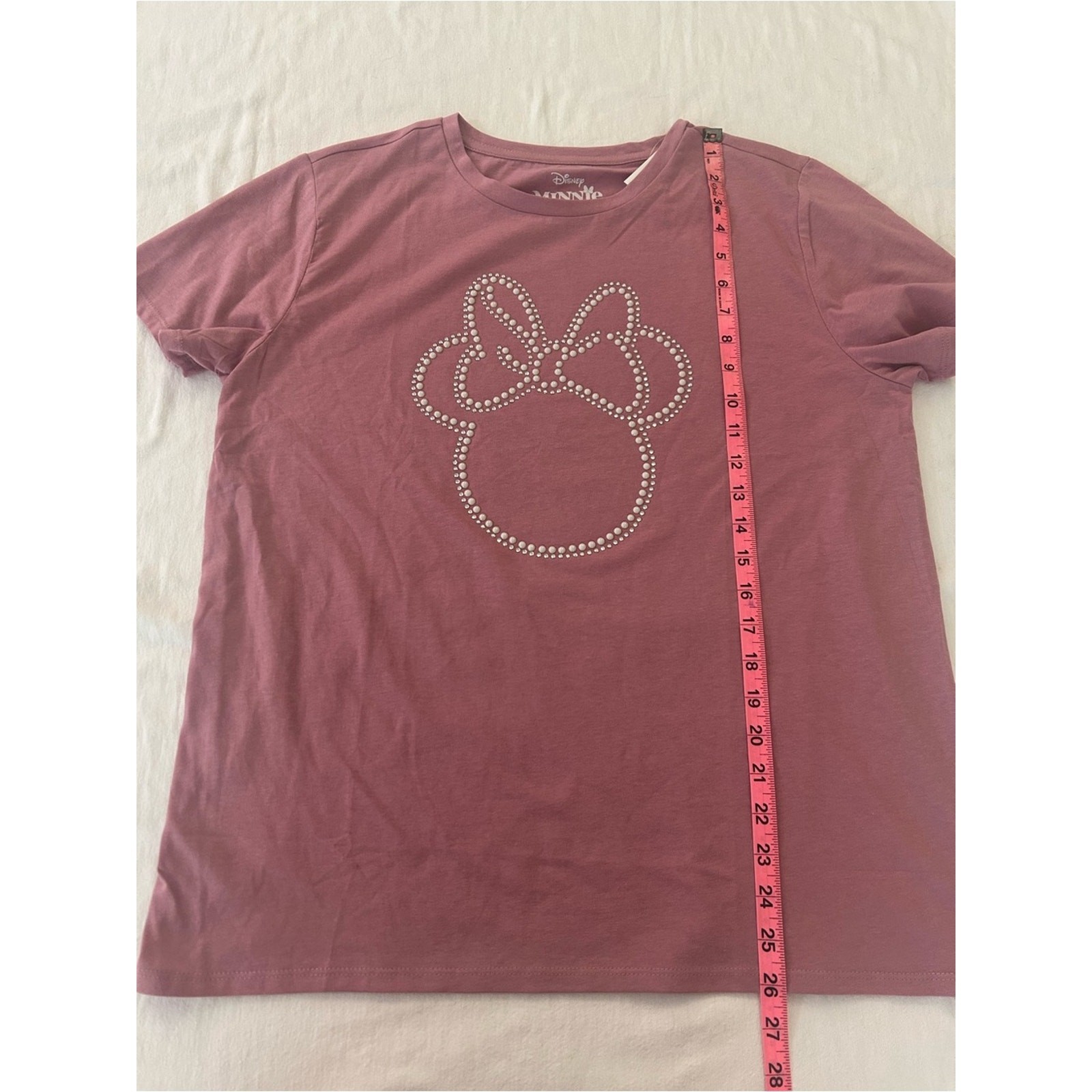 Disney Minnie Mouse Women’s Large Pink Rhinestone Bow Graphic T Shirt