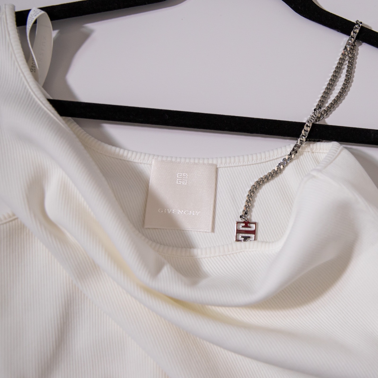 NEW Givenchy 4G-Plaque Chain Link Strap Ribbed Knit Cotton Stretch Tank Top L