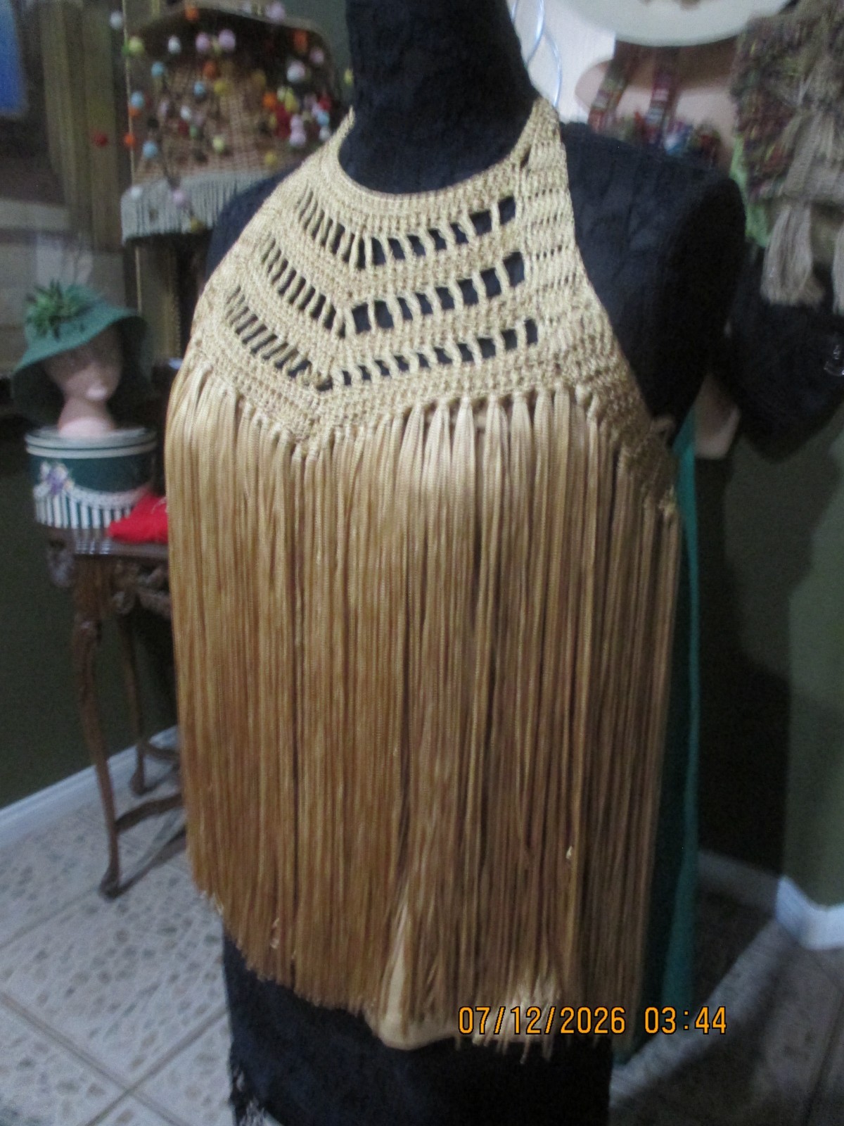 BOSTON PROPER! GOLD MUSTARD HALTER FRINGE TOP! LINED! LINED LINING HAS STRETCH-S