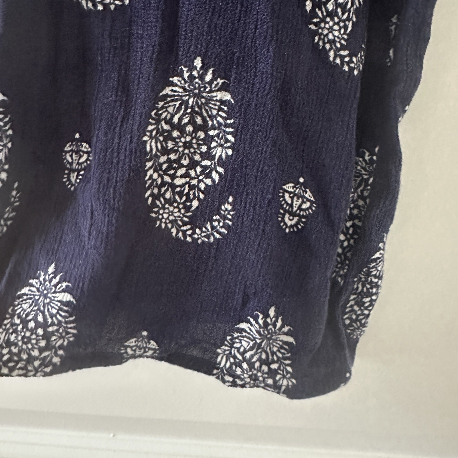 Como Vintage Navy Blue Boho Ruffle Sleeve V-Neck Blouse Women’s Size Large Hippy