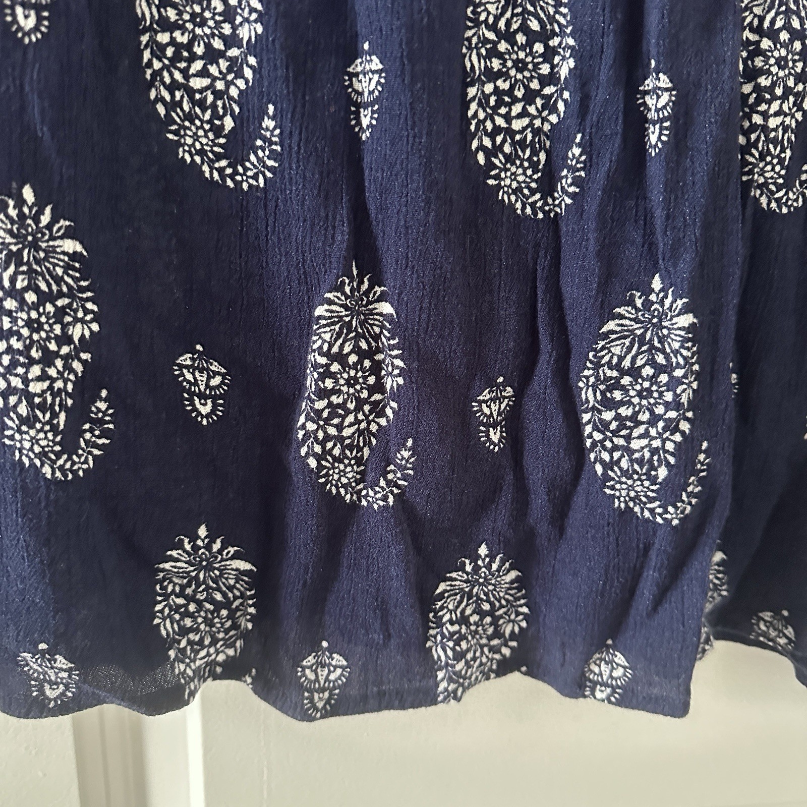 Como Vintage Navy Blue Boho Ruffle Sleeve V-Neck Blouse Women’s Size Large Hippy