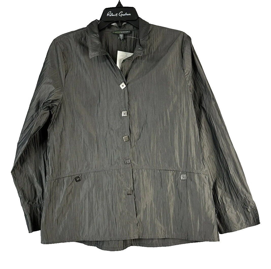 NWT Shannon Passero Womens Long Sleeve Button Gray Shirt Top Blouse Size S/P