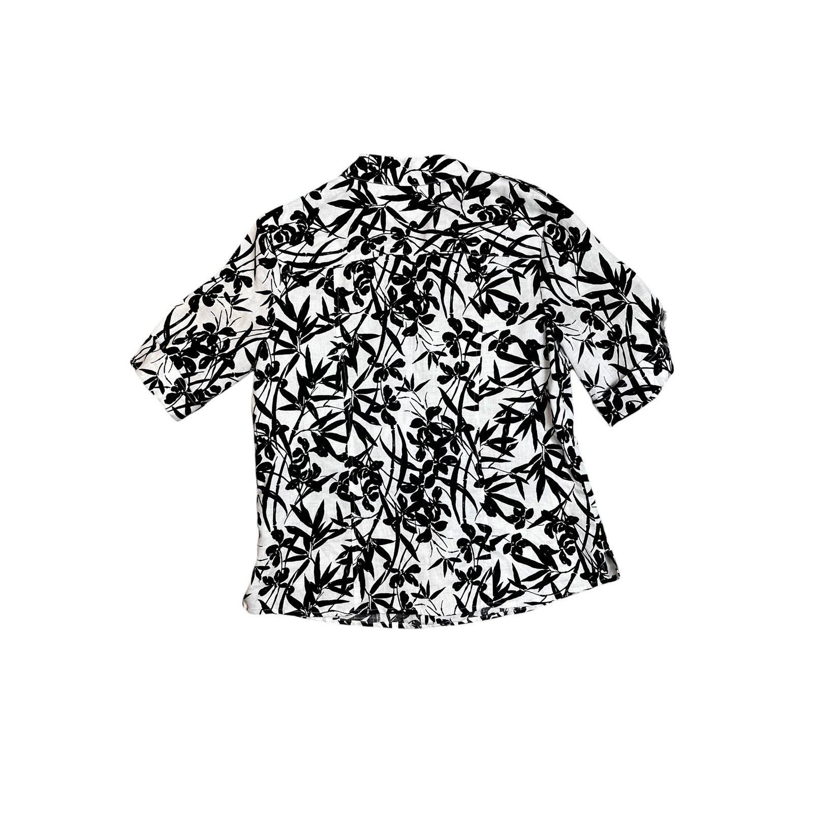 Westbound Womens 16 Linen Button Up Shirt Black White Floral Bamboo Camp Blouse