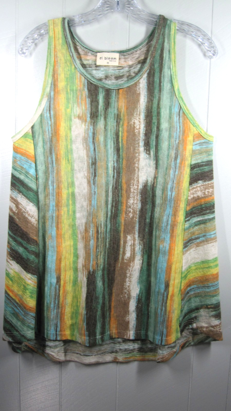 El Bloom Tunic Womens M Multi-Color Abstract Stripe Top Beachy Boho Art Tropical