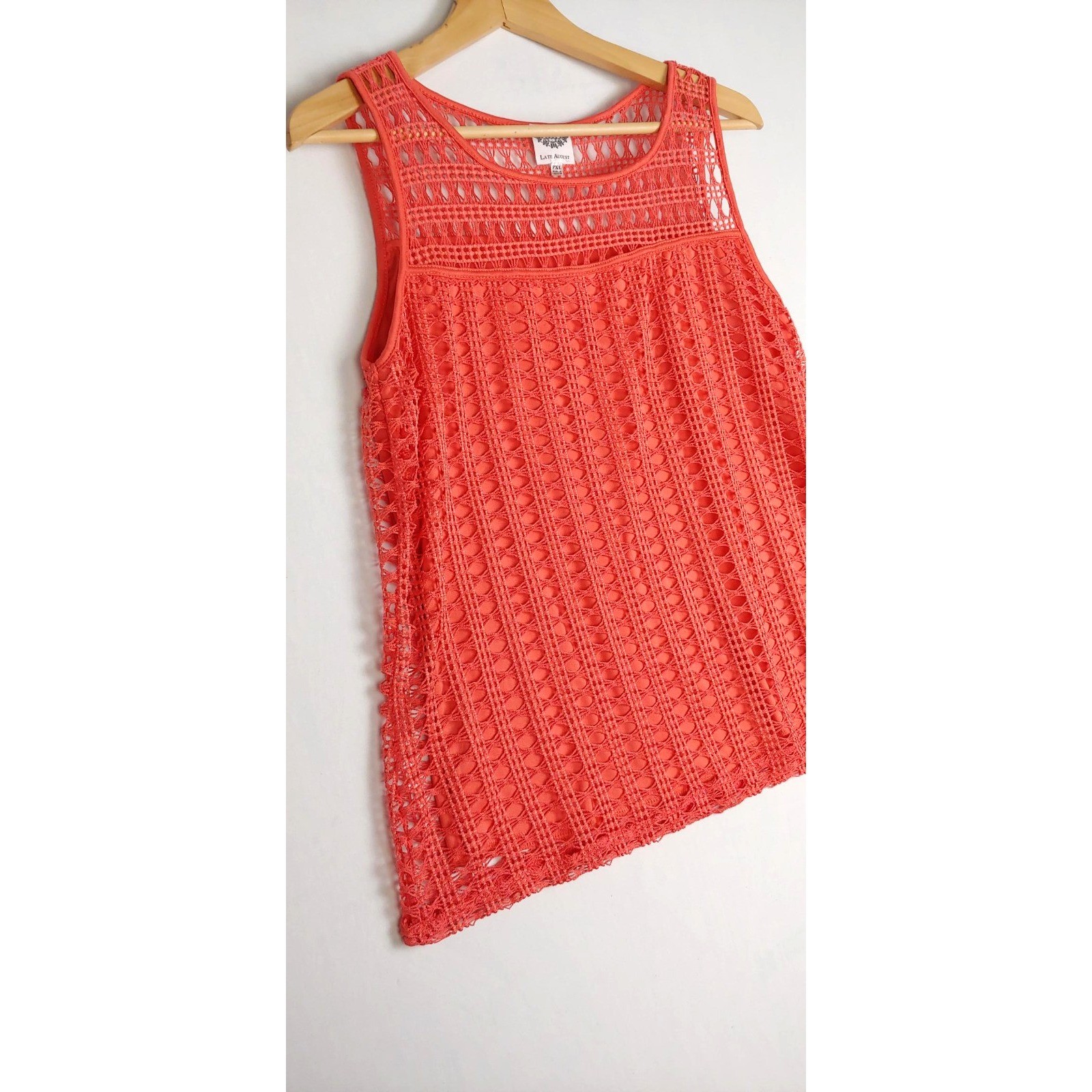 Late August Women’s Coral Crochet Tank Size PXLTop Sleeveless Boho Blouse