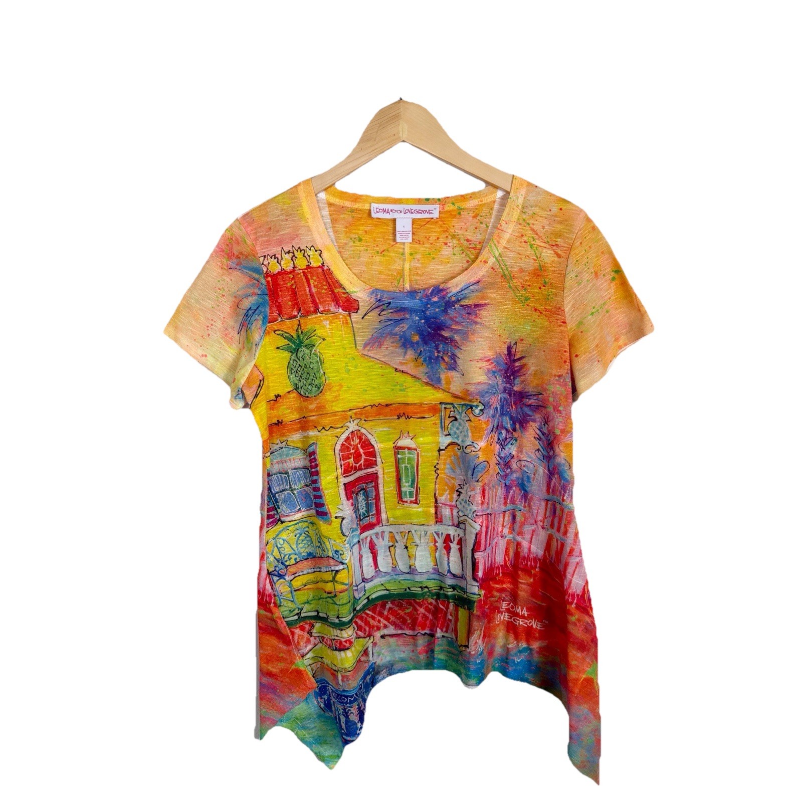Leoma Lovegrove Shirt Top Beach House Tropical Wearable Art Colorful Women Small