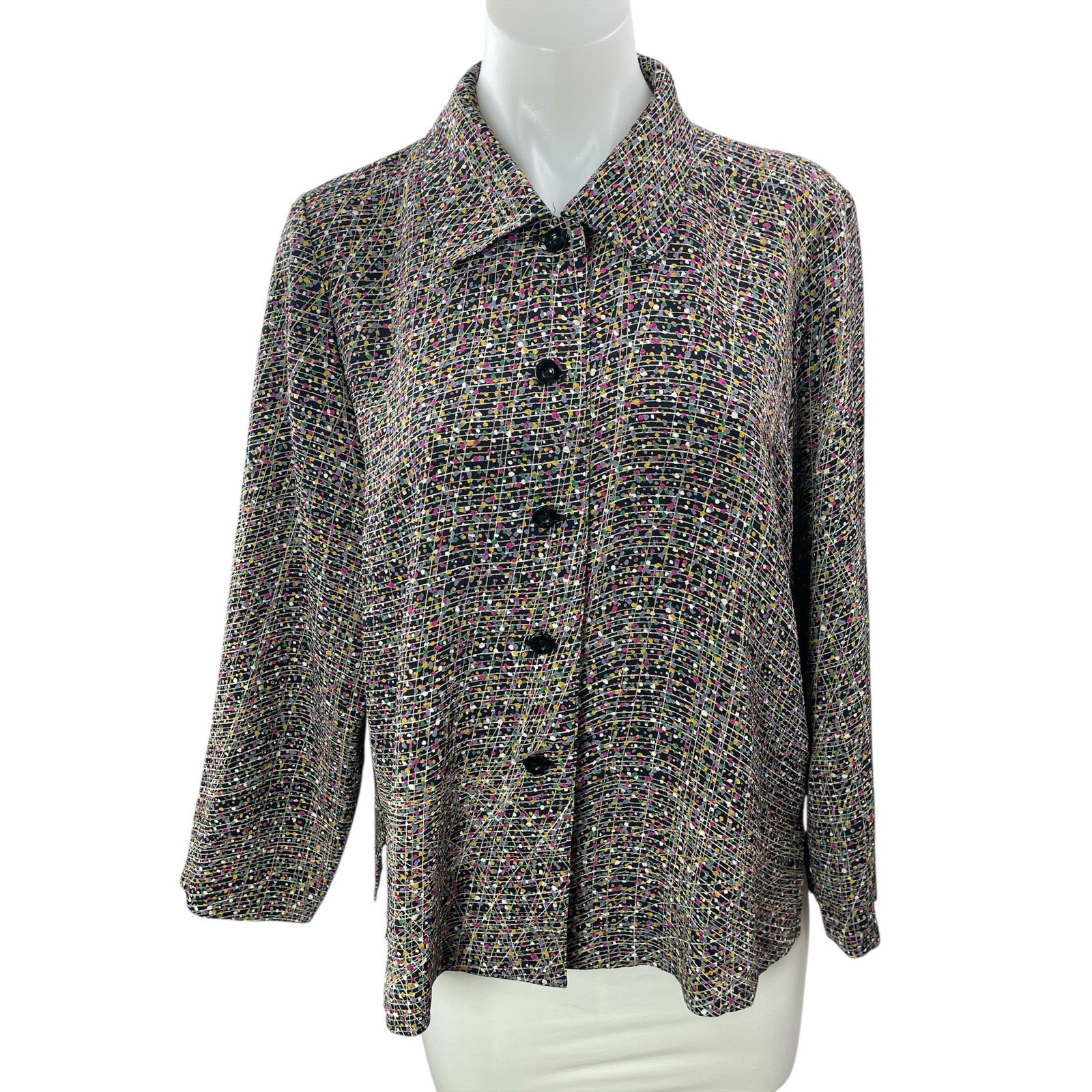 Elegance K Fashion Women’s Multicolor Dotted Long Sleeve Button Up Shirt Top M/L