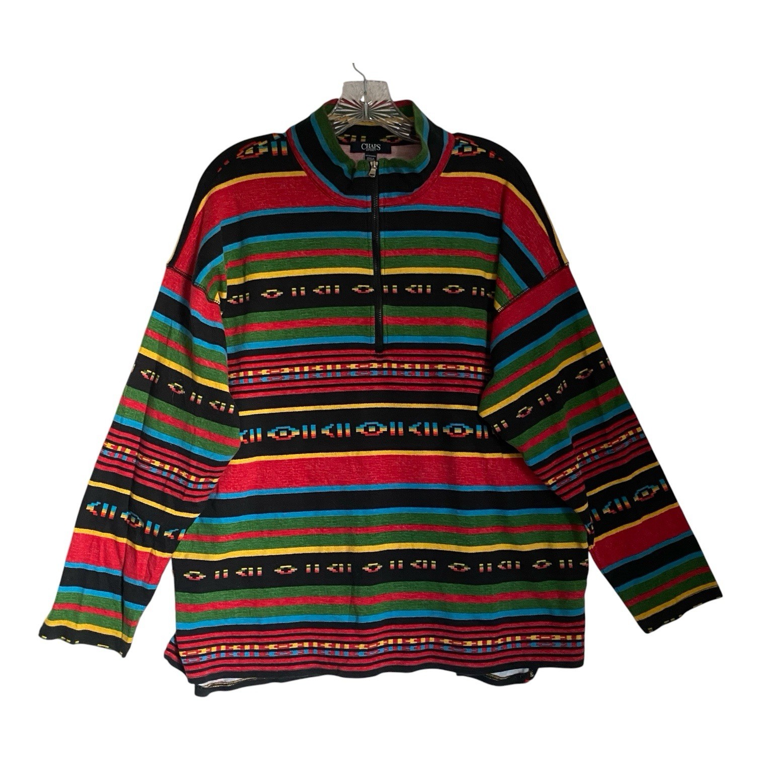 Chaps Pullover 1/2 Zip Women 3X Southwest Aztec Vibrant Long Sleeve Cotton