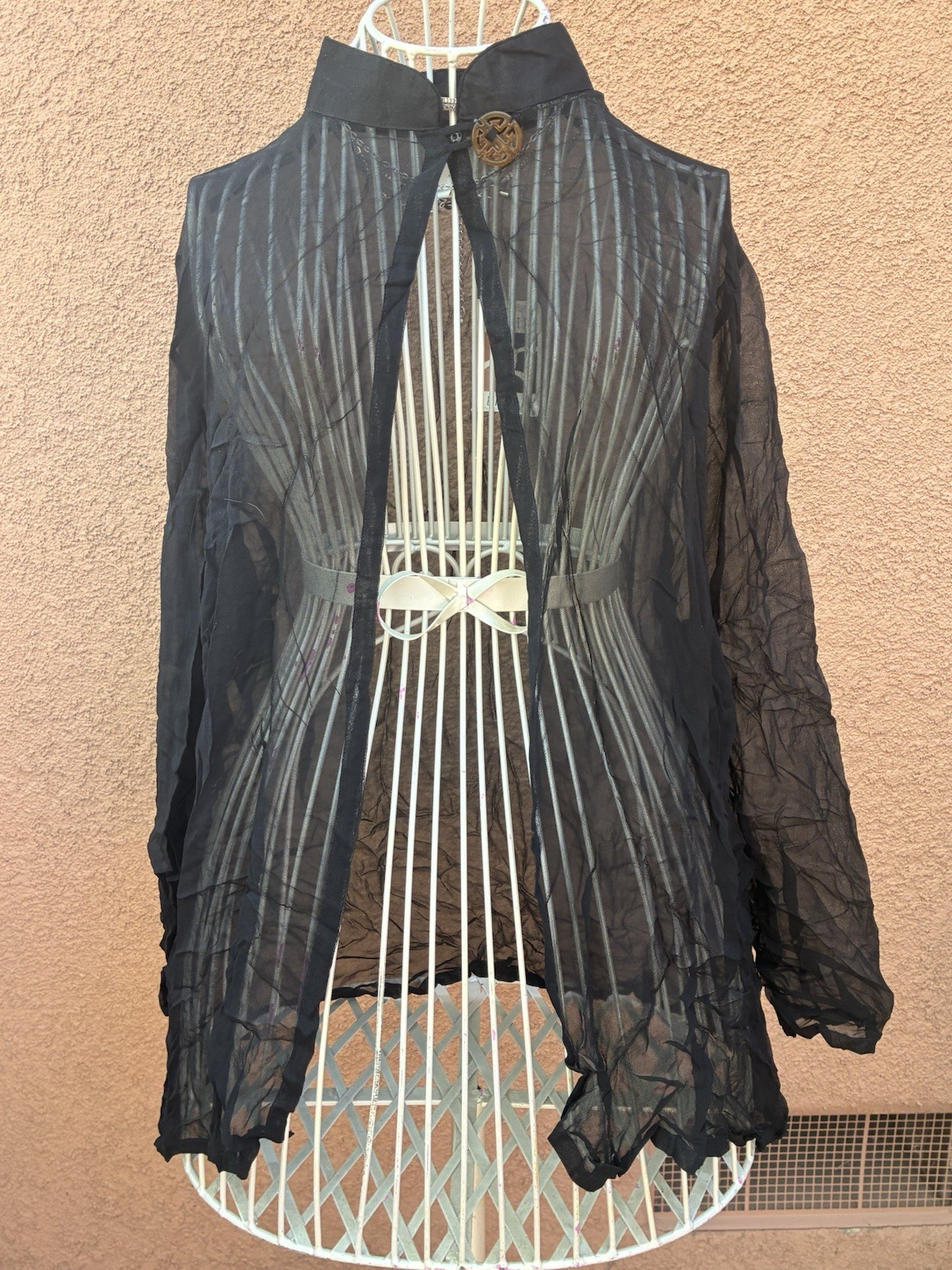 Vintage Hamilton Kennedy BG-Sheer Womens M Black Sheer Button Silk top