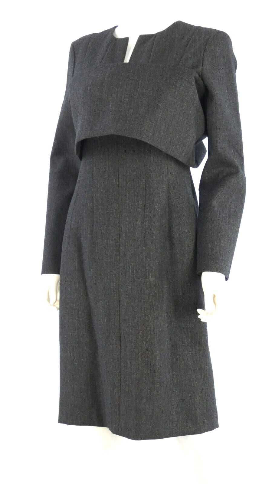 Jil Sander Dress Structured Back Overlay Vintage 1990s Charcoal Grey 40 UK 12 14
