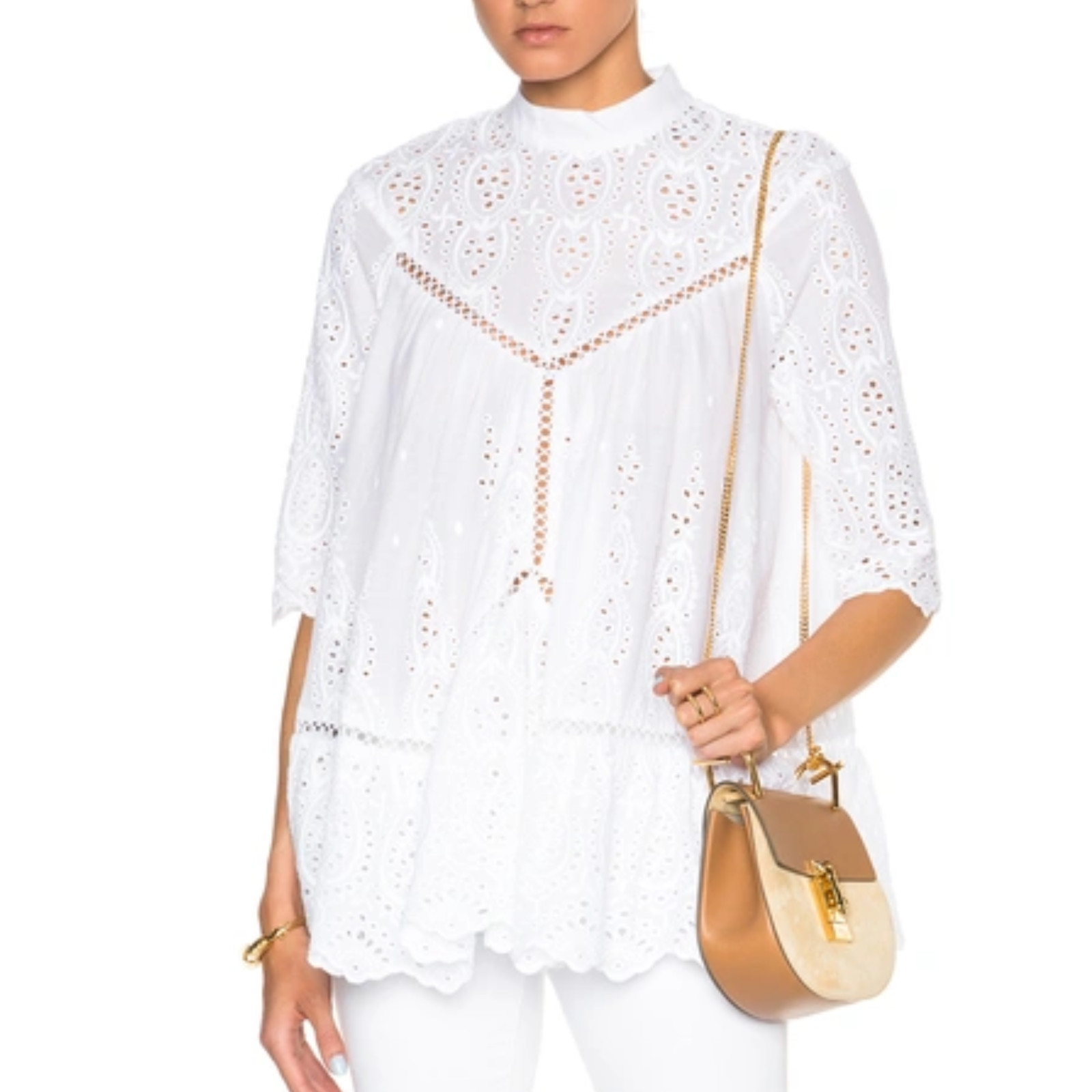 Zimmermann Top Size 1 AU 8 US 4 White Lace Boho Babydoll Embroider Smock Tunic
