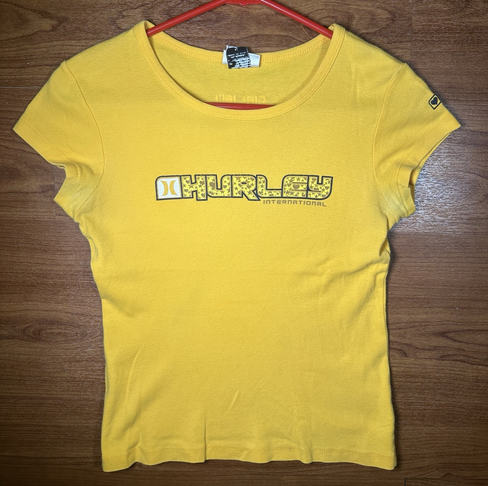Vintage Y2K Hurley International Baby Tee Womens Small Yellow USA Made 13