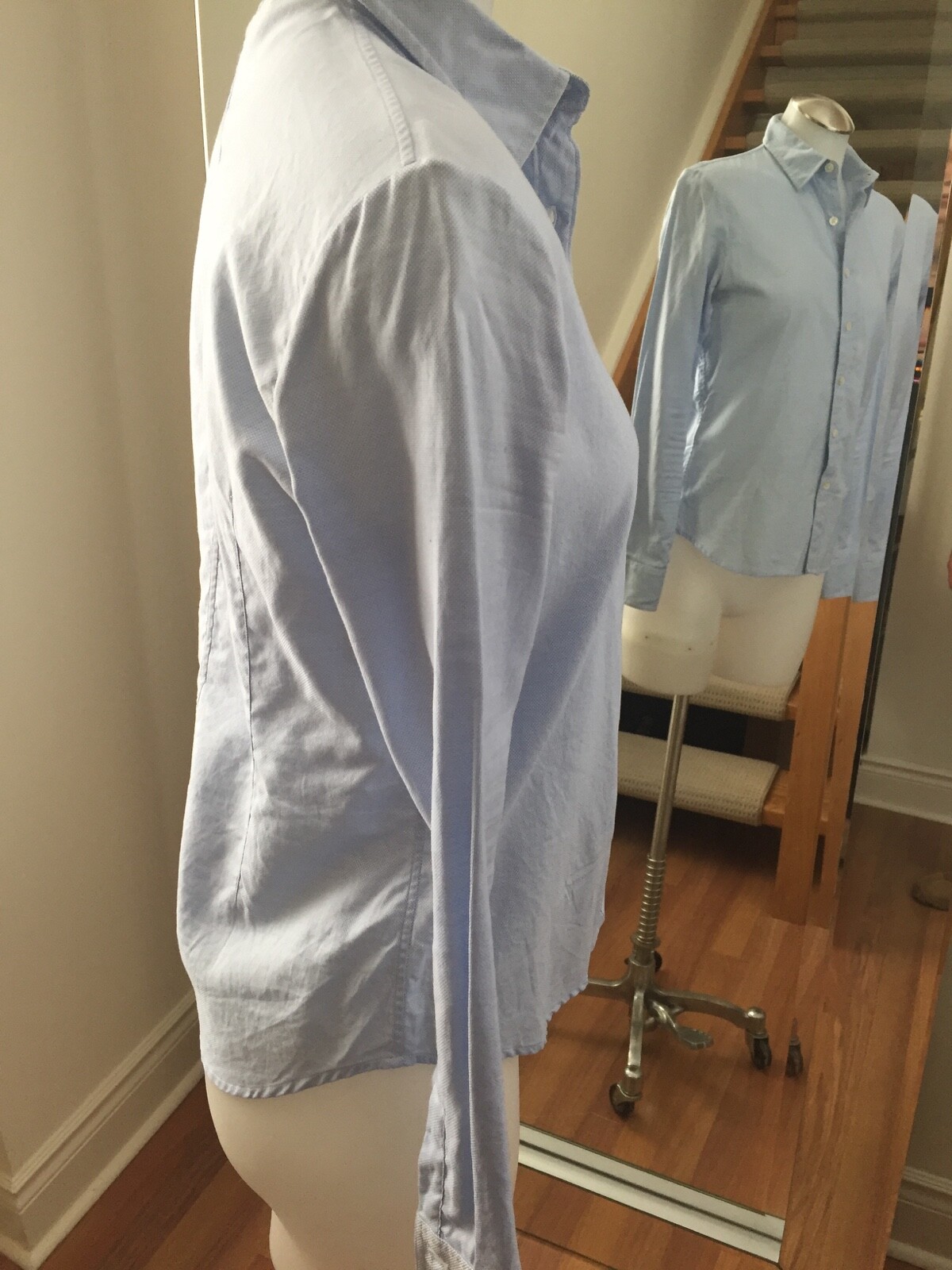 368686868 Sky Blue 100% Cotton Button Up Collar Shirt Blouse Retail $250