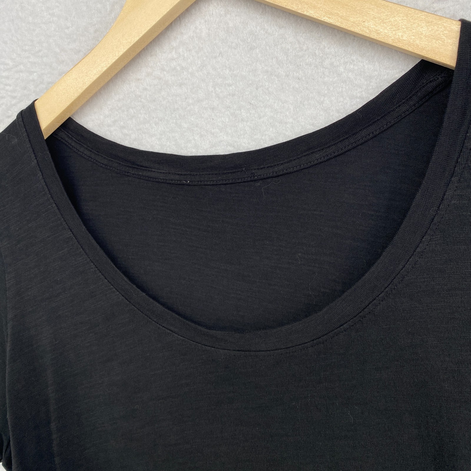 EILEEN FISHER Top L Organic Cotton Slub Jersey Scoop Neck Cap Sleeve Black