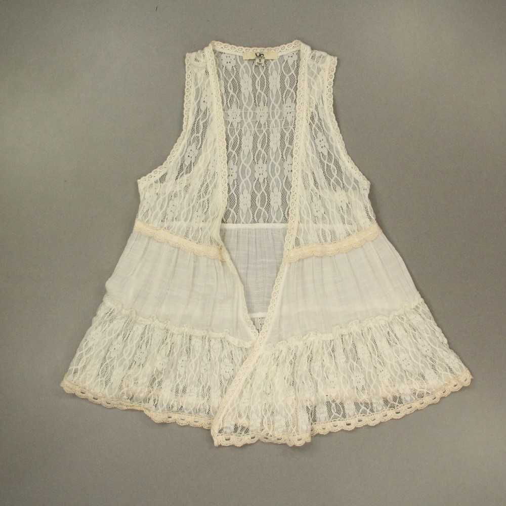 YA Los Angeles Lace Open Vest Sz Small Ecru Sheer Mesh Romantic Western Festival