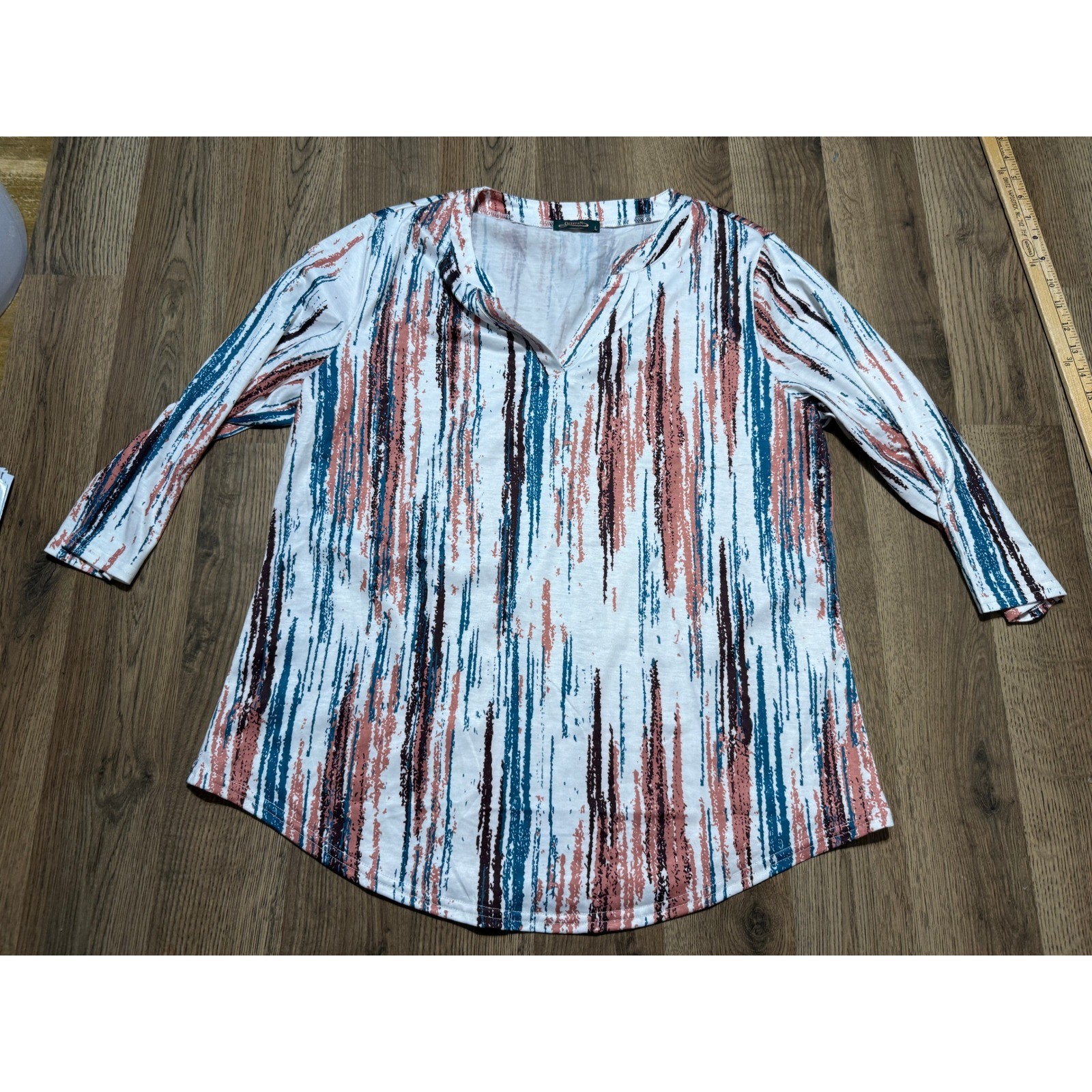 Ofeefan Tunic Top Womens Large Multicolor Adult Abstract Print V-Neck Excellent