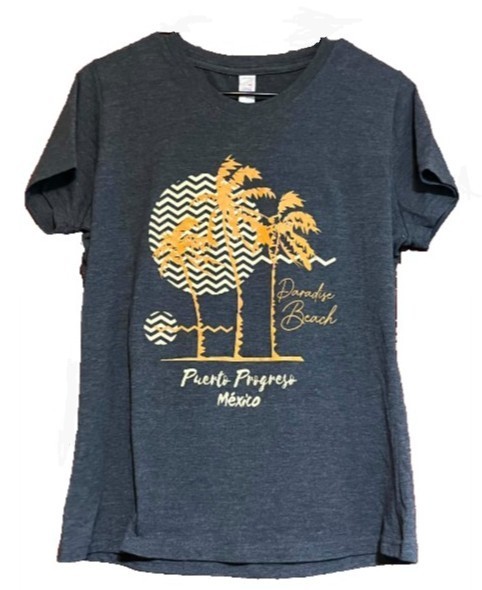 Paradise Beach, “Puerto Progreso México”, Port of Progreso Print T-Shirt, Size L