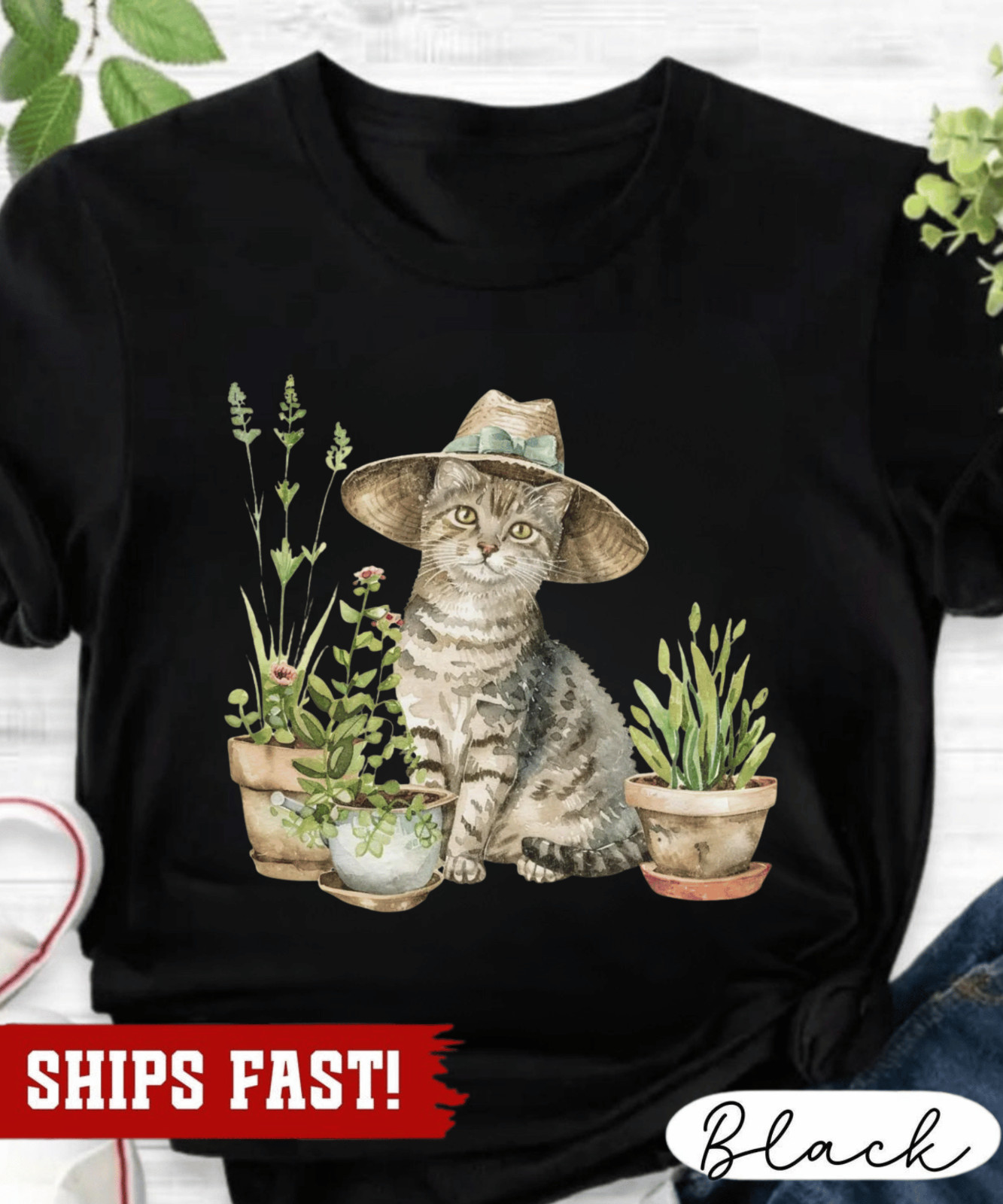 Cat And Plant Shirt, Gardening Cat Shirt, Cottagecore Animal Shirt, Botanical Na