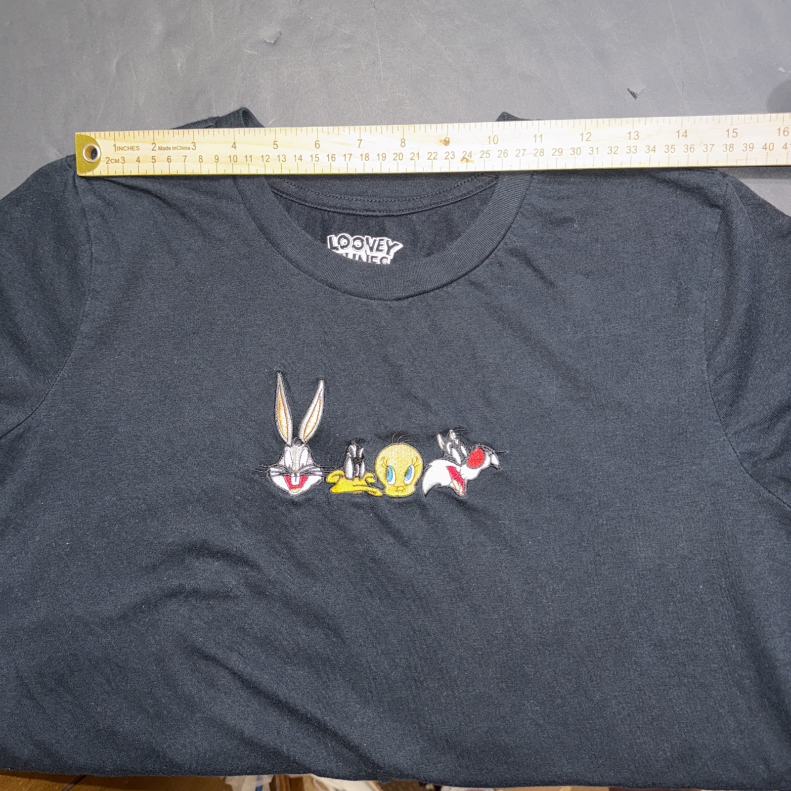 Warner Bros Looney Tunes Character Shirt Embroidered Pocket Black Unisex XL