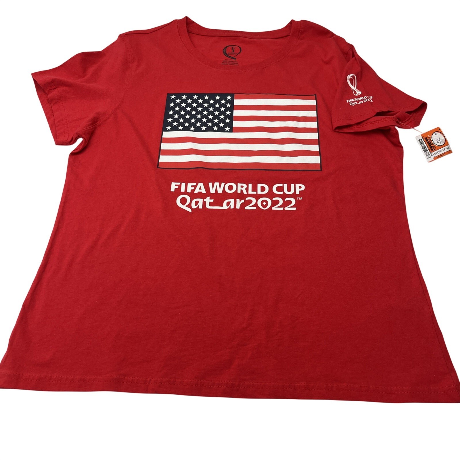 FIFA World Cup Qatar 2022 T-Shirt Women XXL Red Excellent USA Flag Soccer Tee