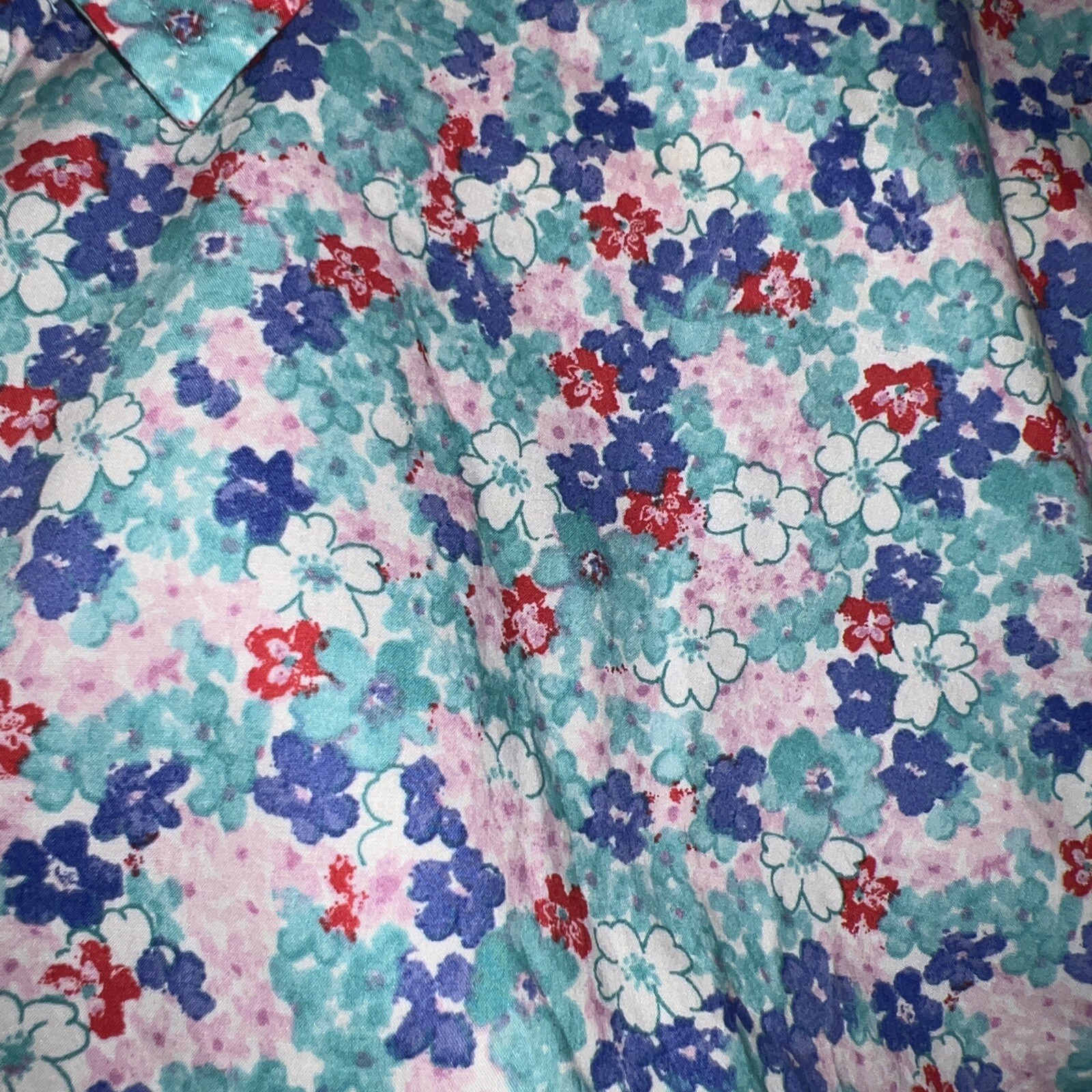 Nwt New TALBOTS Cotton Tropical Blue Green Shirt Blouse L Lp red white