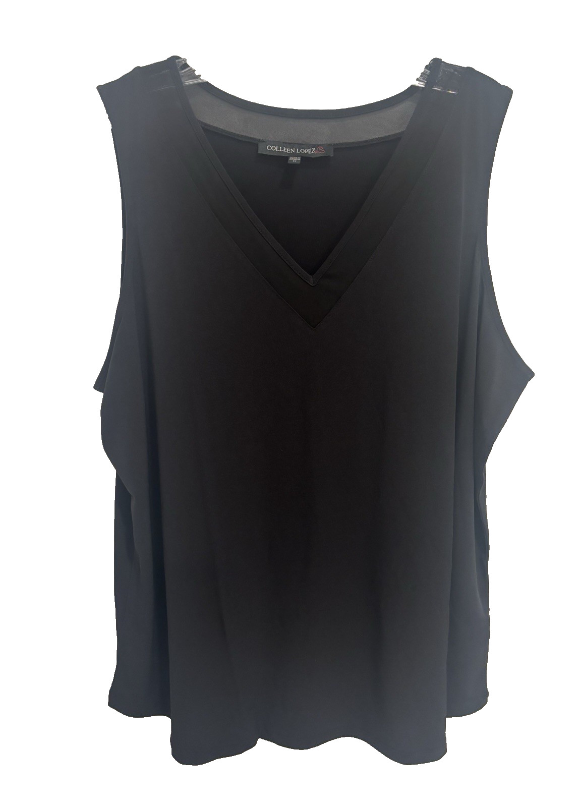 Colleen Lopez Black Dressy Tank Top Size 2X Mesh Sheer Upper V-Neck