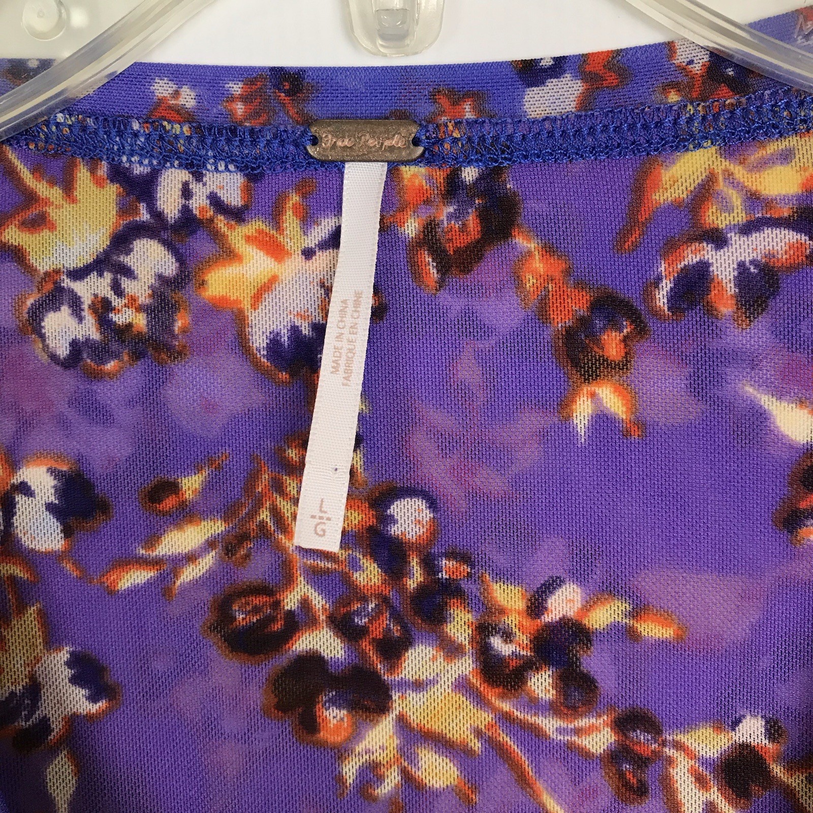 Free People Floral Long Sleeve V-Neck Button Bell Sleeve Mesh Top Tie Size Large