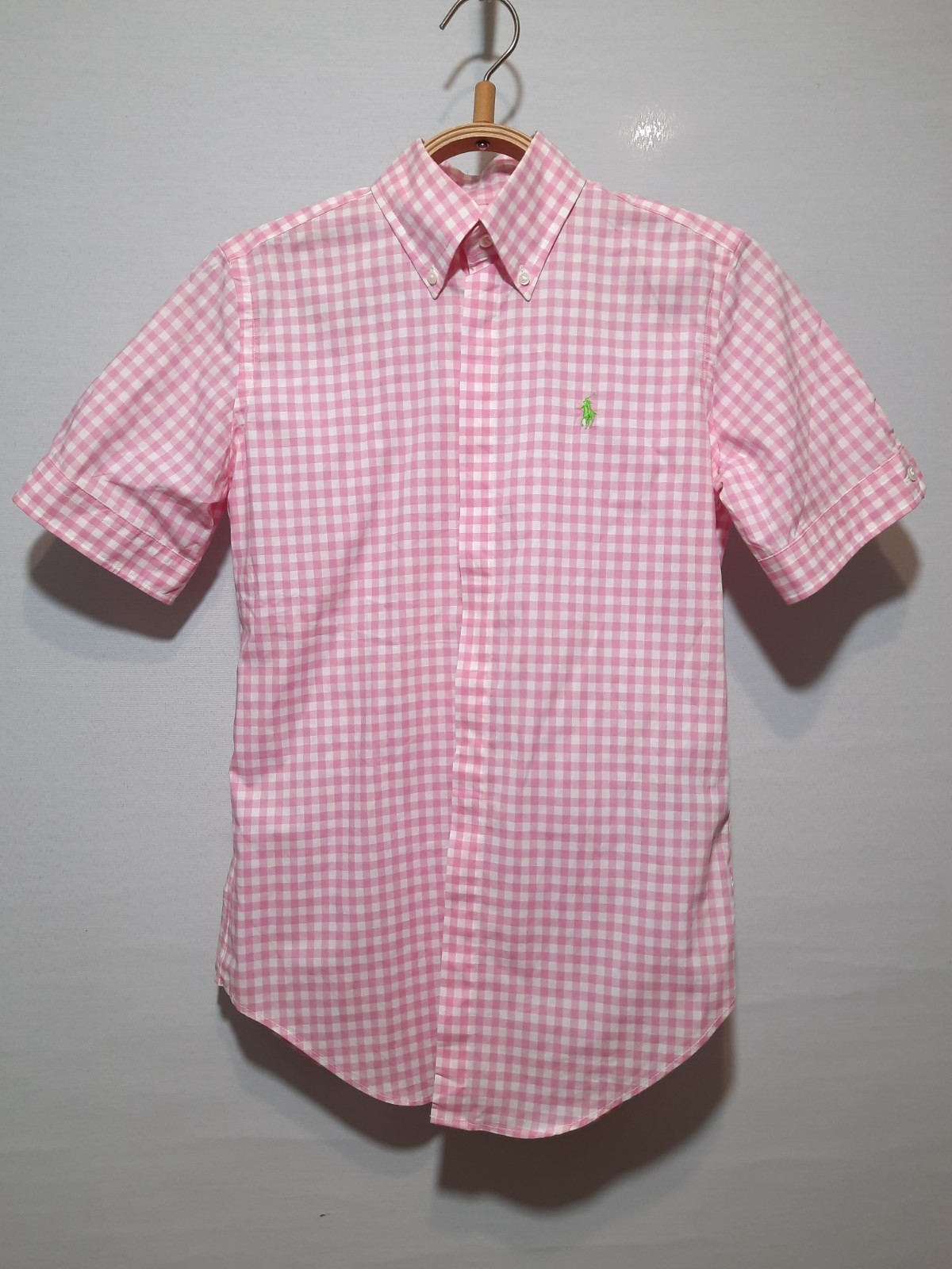Ralph Lauren shirt women short sleeve size 2 100% cotton pink white plaid