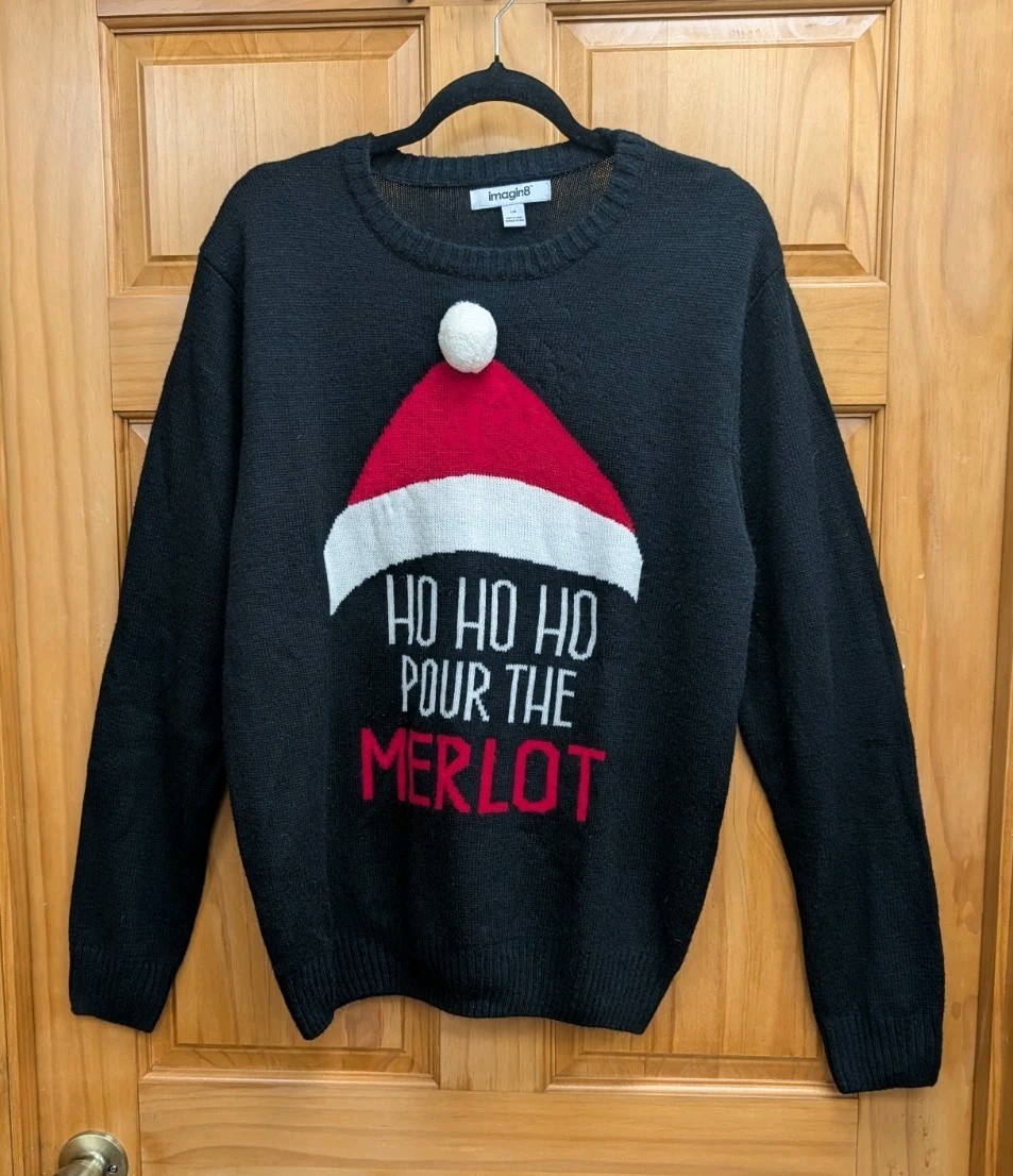 Imagine 8 Women Large Christmas Holiday Sweater Ho HO HO Your the Merlot Tunic
