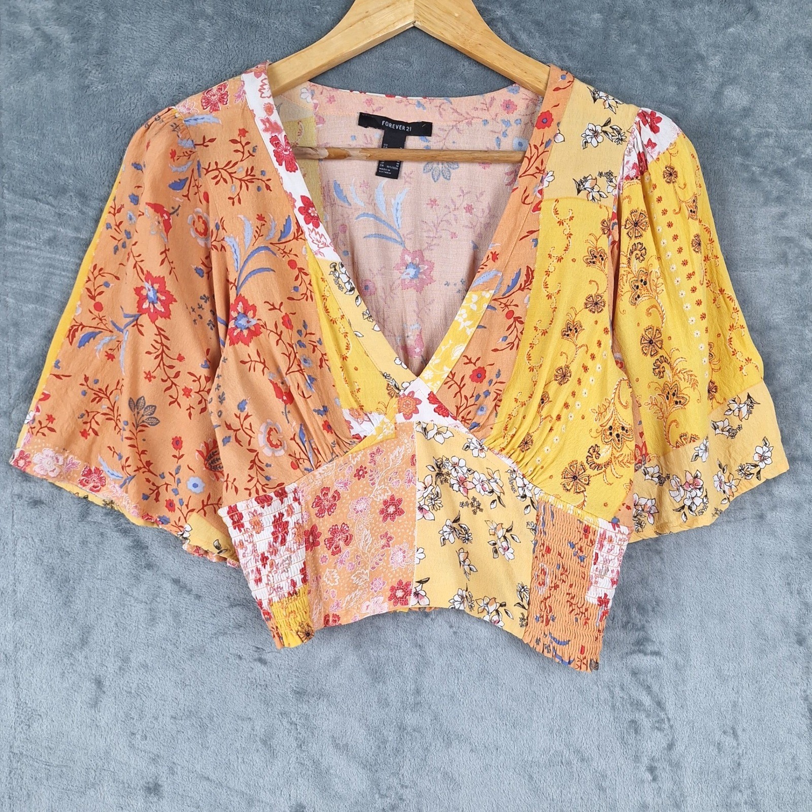 Womens Top Medium Floral Patchwork Crop Boho Hippie Babydoll Cottagecore Fairy