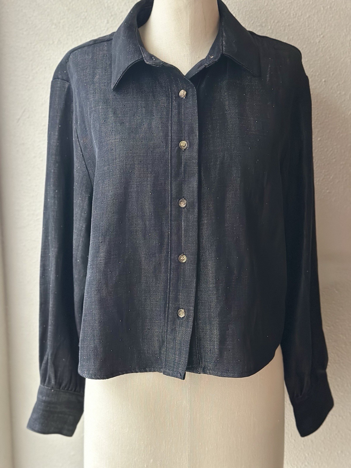 Velvet Heart Black Sparkle Button-Down Top
