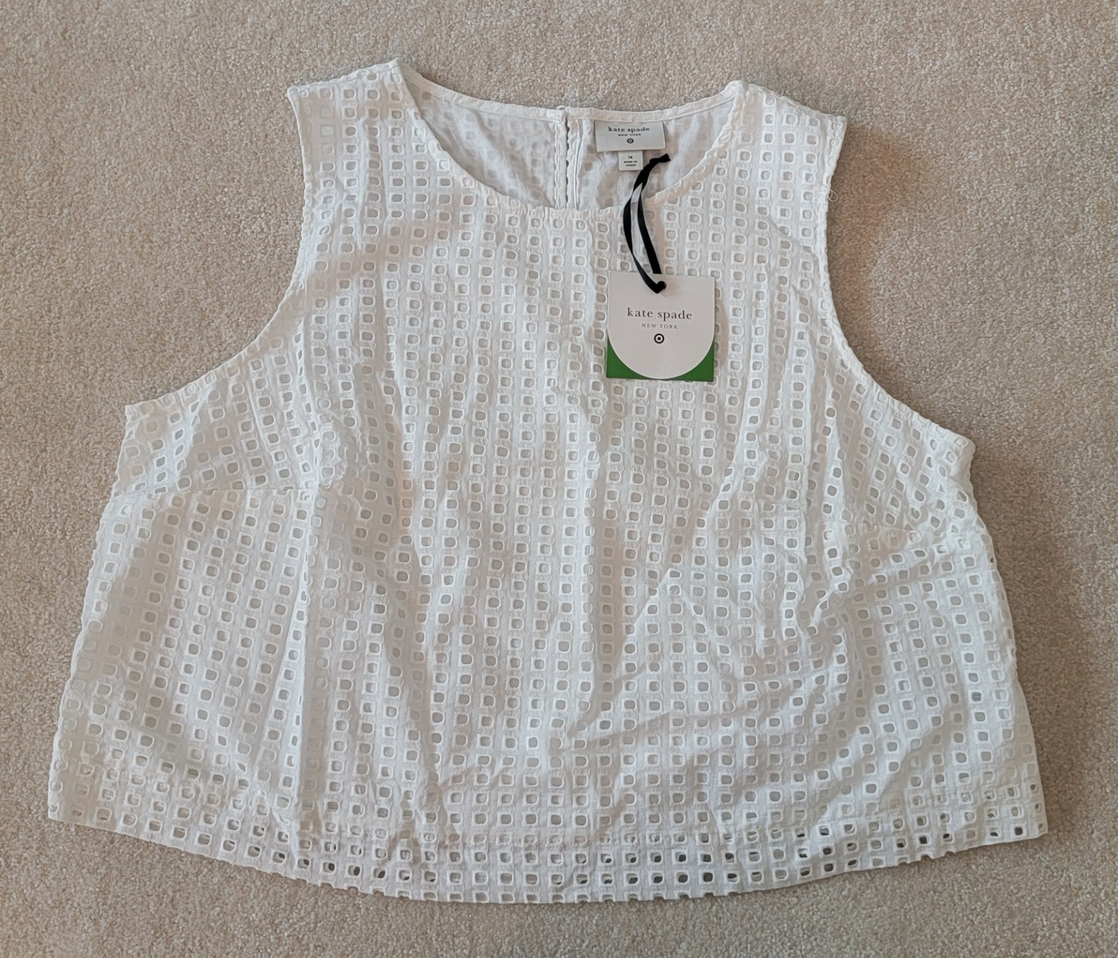 Kate Spade New York Eyelet Shell Tank Top, Womens, White Textured