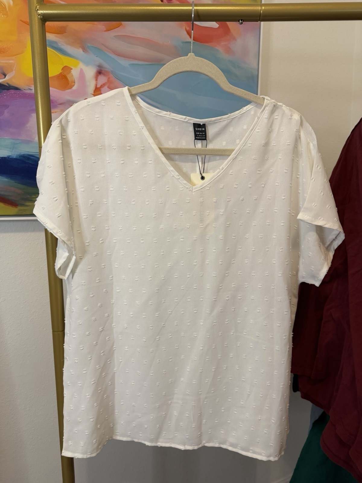 Women’s White NWT Short Sleeve Oversized V Neck Blouse