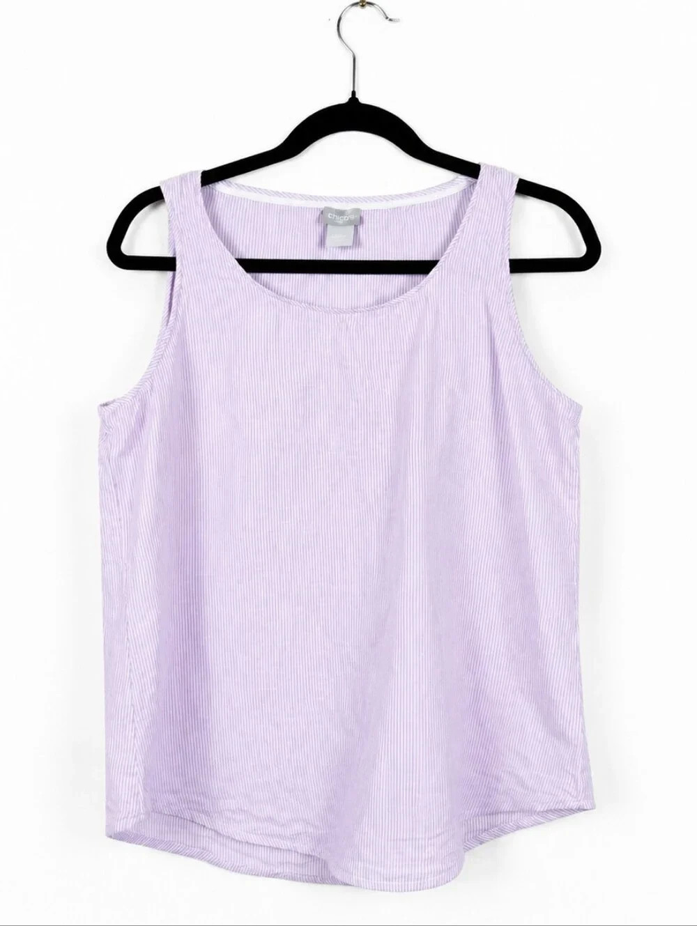 Chico’s Linen Cotton Purple Stripe Sleeveless Tank Top Size 1 M Coastal Summer