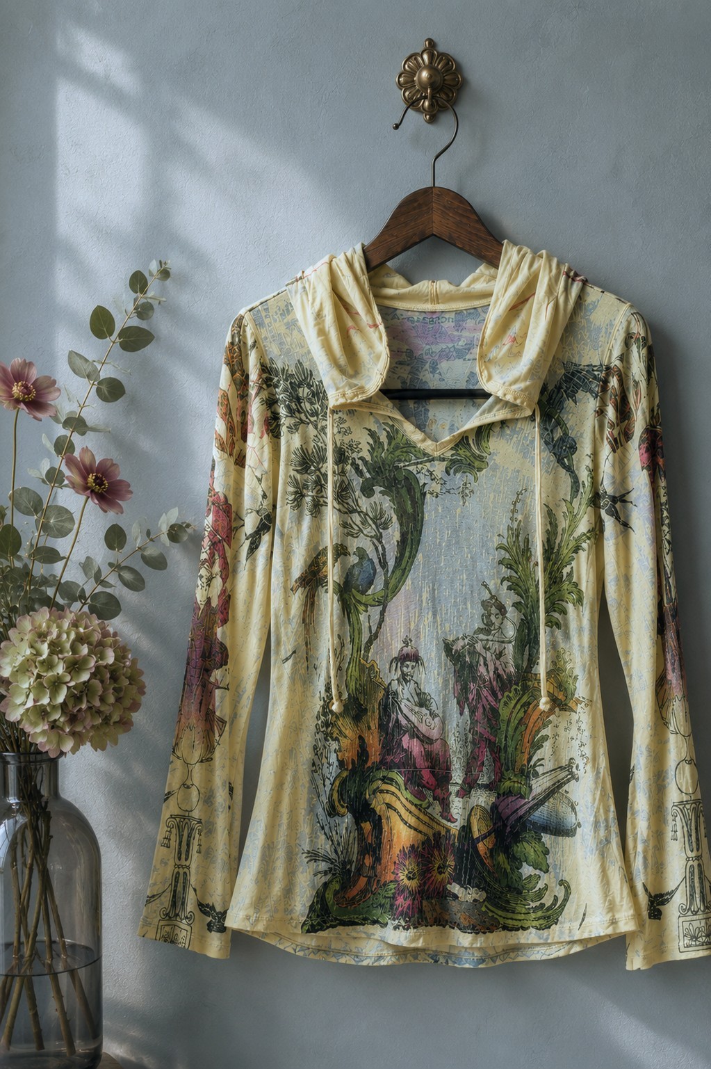Vtg Y2K Butterfly Dropout Fairy Boho Art Indie Sleaze Hooded Burnout Hoodie Top