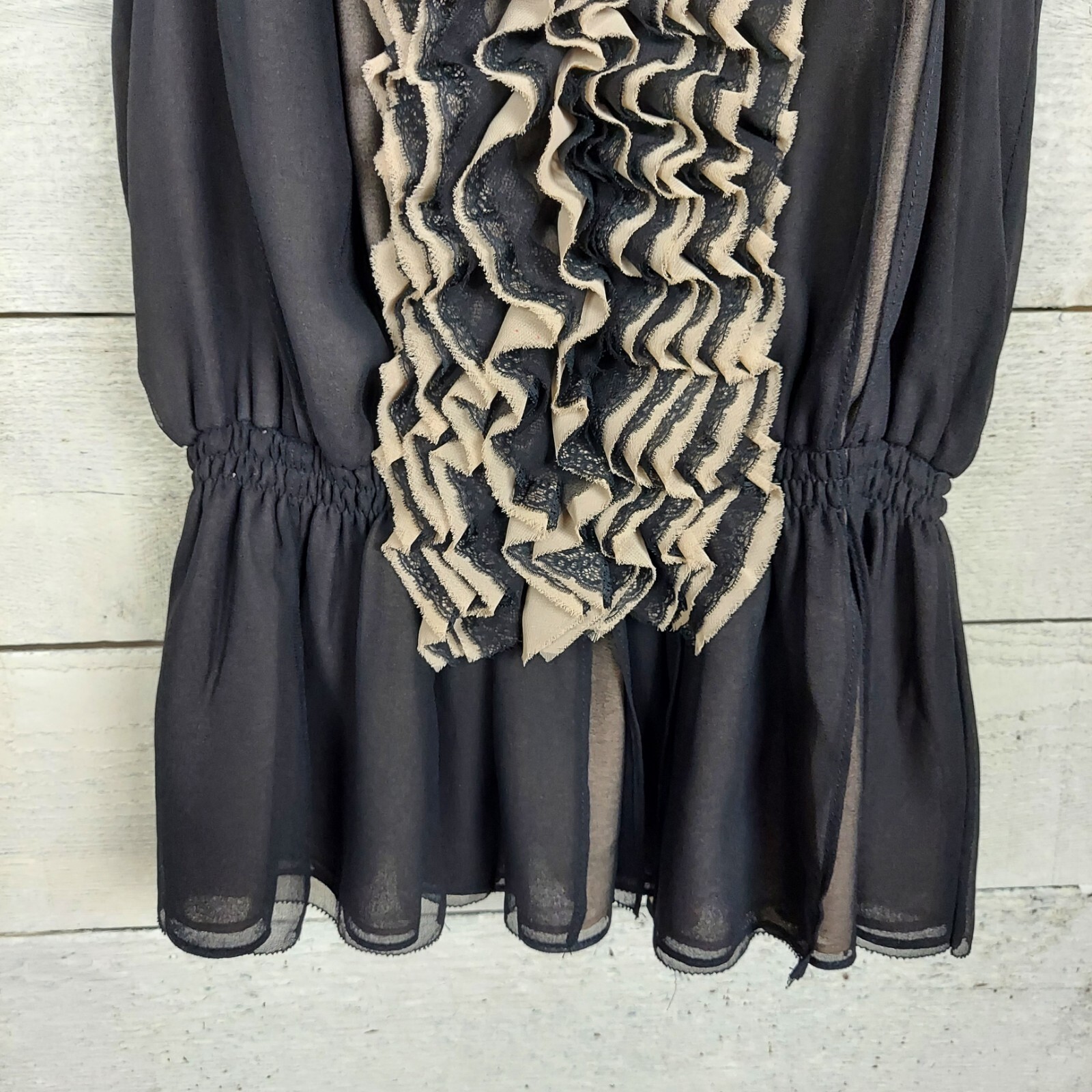 Robert Rodriquez Blouse Womens Small Ruffle Lace Overlay Pleated Cocktail Party