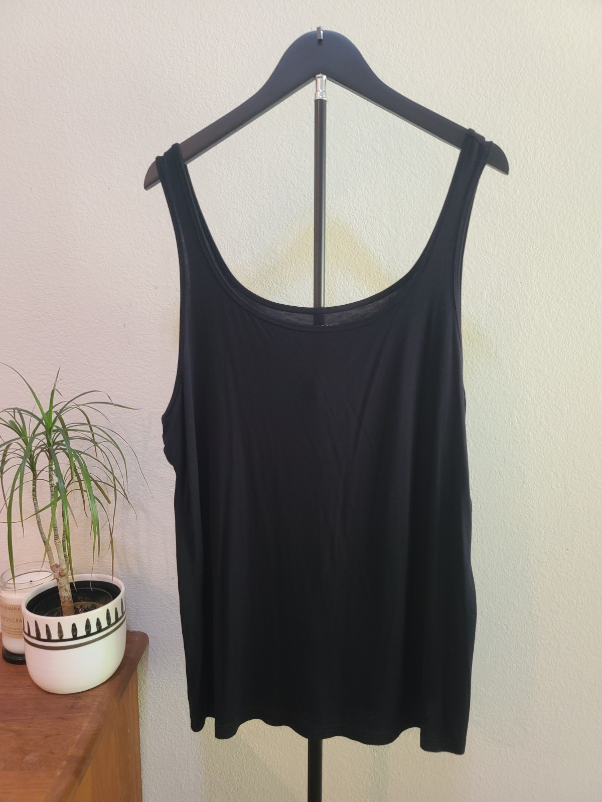 Halogen Black Rayon Spandex Jersey Knit Scoop Neck Tank Top Womens Plus 2X