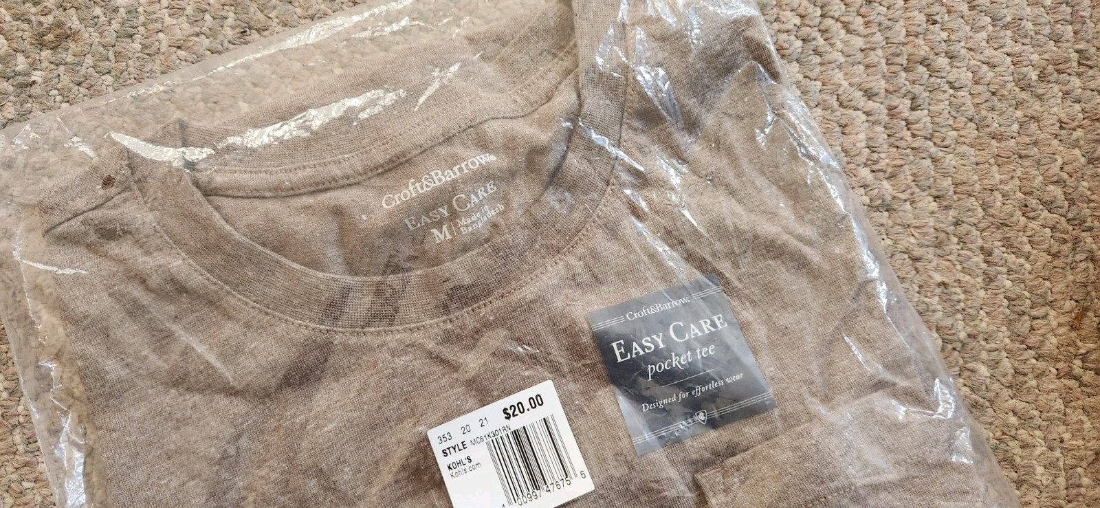 NIP Croft & Barrow Easy Care Pocket Tee Shirt Women Crew Heather Gray Brown