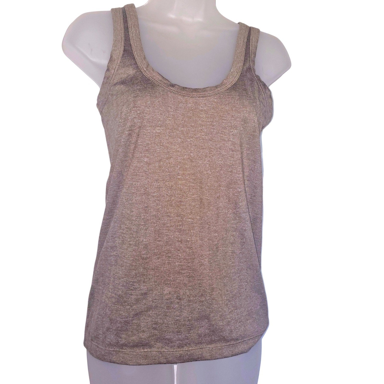 Prana Womens Herringbone Knit Scoop Neck Tank Top Heathered Tan Yoga X-Small