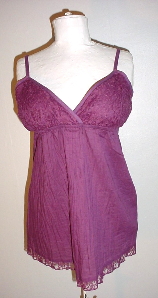 Vanity Padded Triangle Camisole Top Size Large Purple Crinkle Cotton Lace