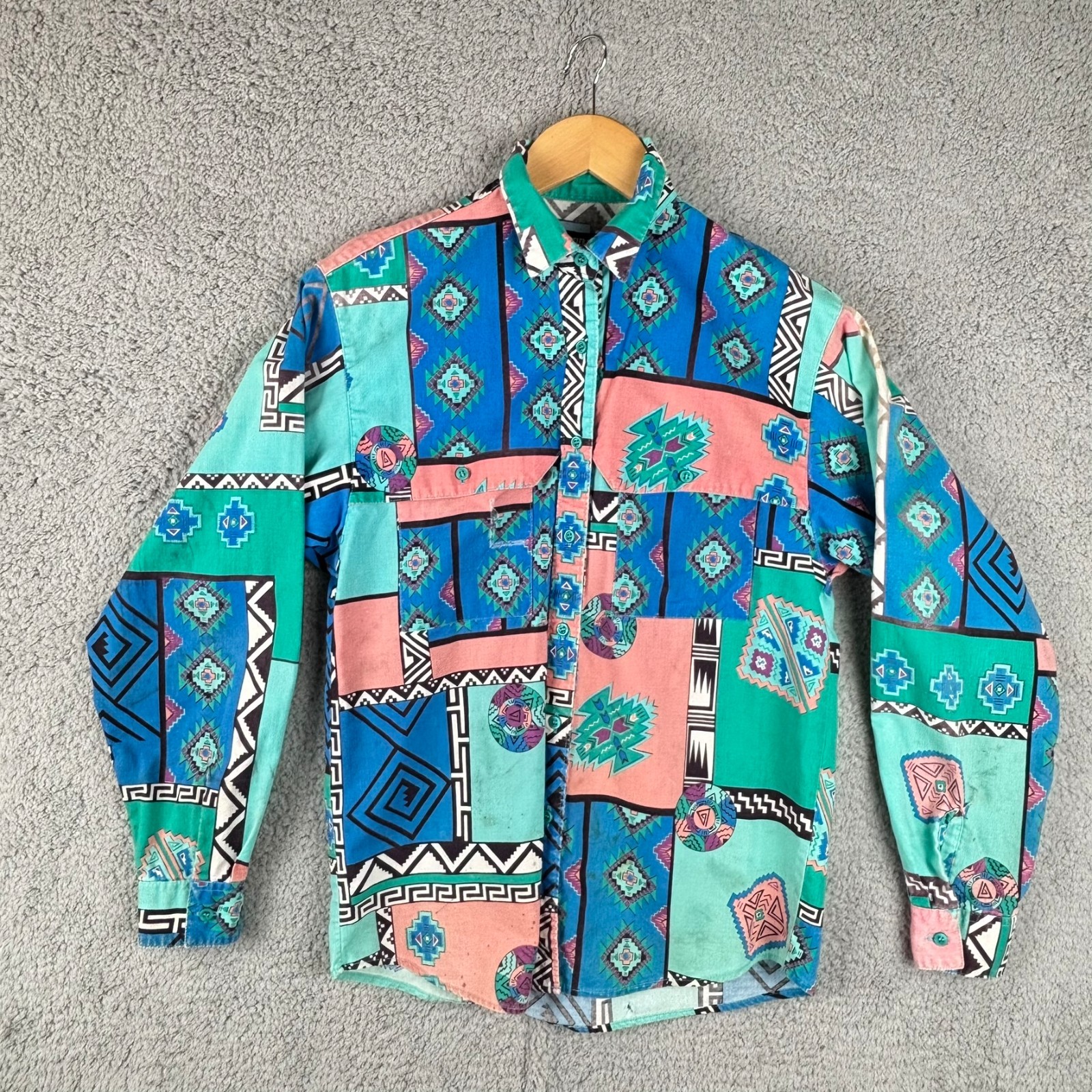 Vintage Frontier Series Southwestern Aztec Patchwork Western Shirt Womens M