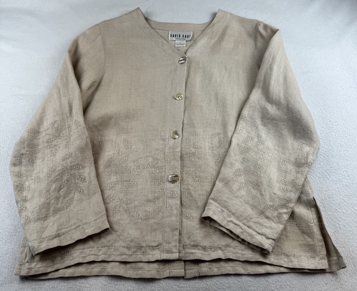 David Dart Linen Beige V Neck Blouse To Shirt Size S Lagenlook